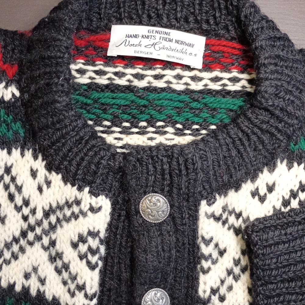 Men's LG Ski Cardigan - Black, Green, Red, White. Hand Knit In Norway. Wool